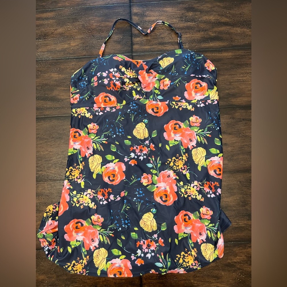 Garnet Hill Blue floral swim dress XXL